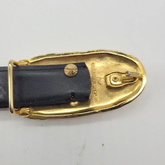 Vintage Leather Shop womens Lg 38.5" Genuine Snakeskin Belt Gold Buckle Black - Picture 6 of 10